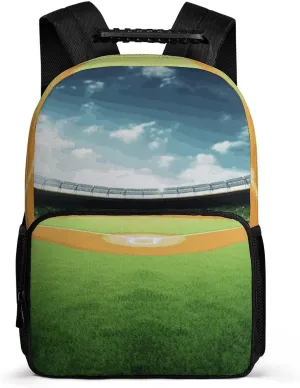 Laptop Backpack Green Baseball Field Backdrop Daypack Computer Bag Travel Laptop Bag Casual Nurse Bag for Women Men