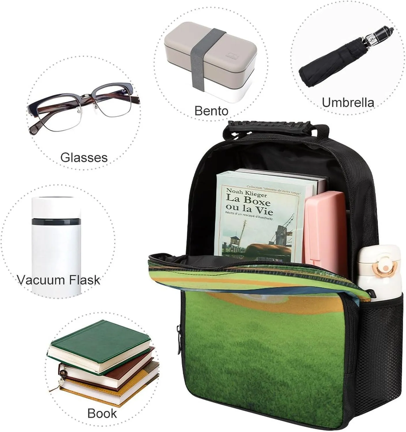 Laptop Backpack Green Baseball Field Backdrop Daypack Computer Bag Travel Laptop Bag Casual Nurse Bag for Women Men