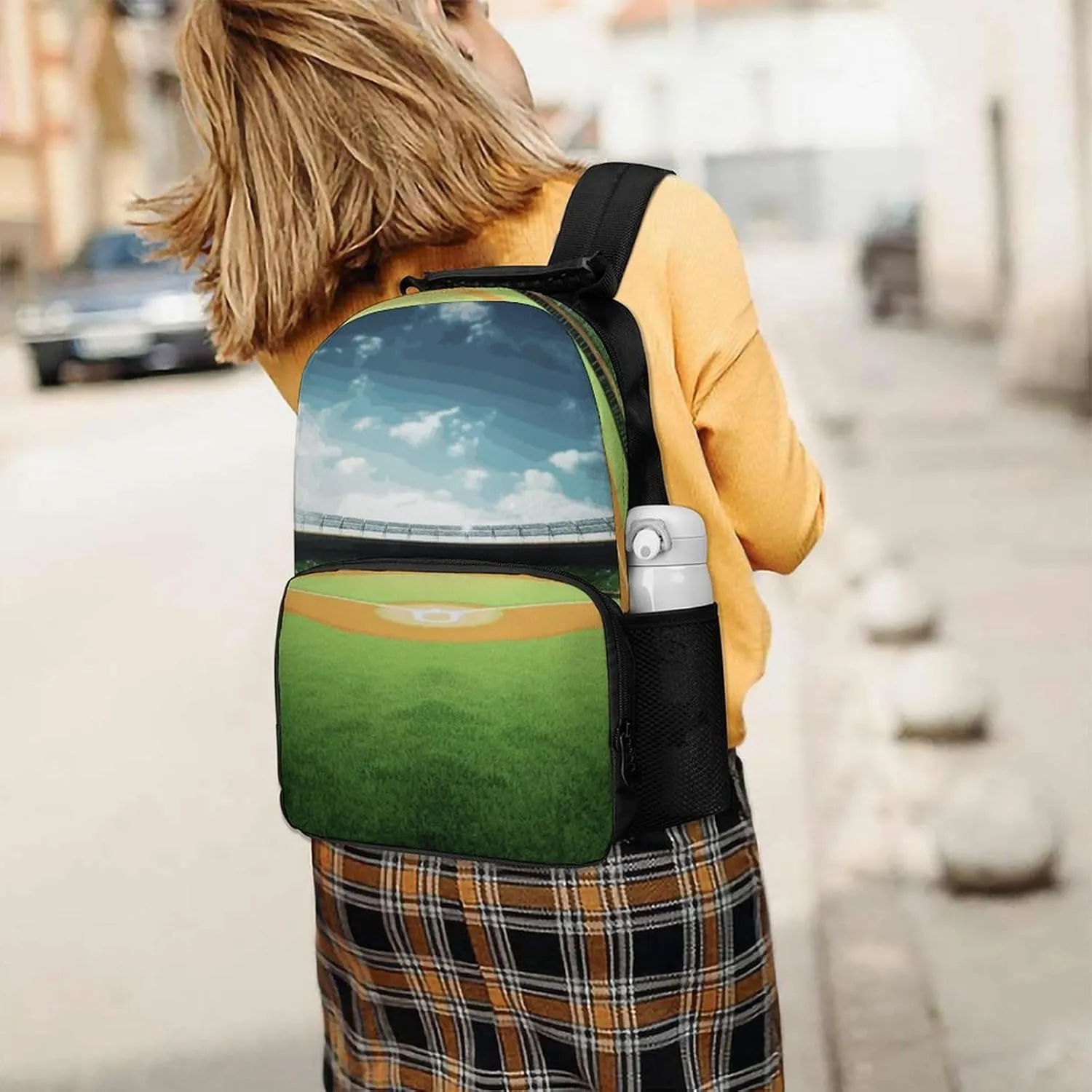 Laptop Backpack Green Baseball Field Backdrop Daypack Computer Bag Travel Laptop Bag Casual Nurse Bag for Women Men