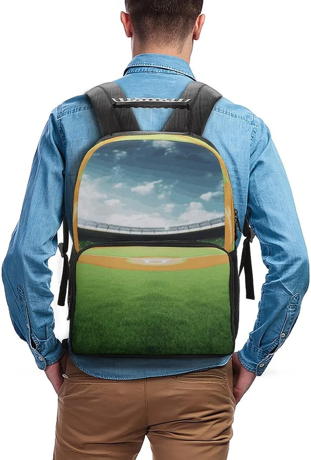 Laptop Backpack Green Baseball Field Backdrop Daypack Computer Bag Travel Laptop Bag Casual Nurse Bag for Women Men