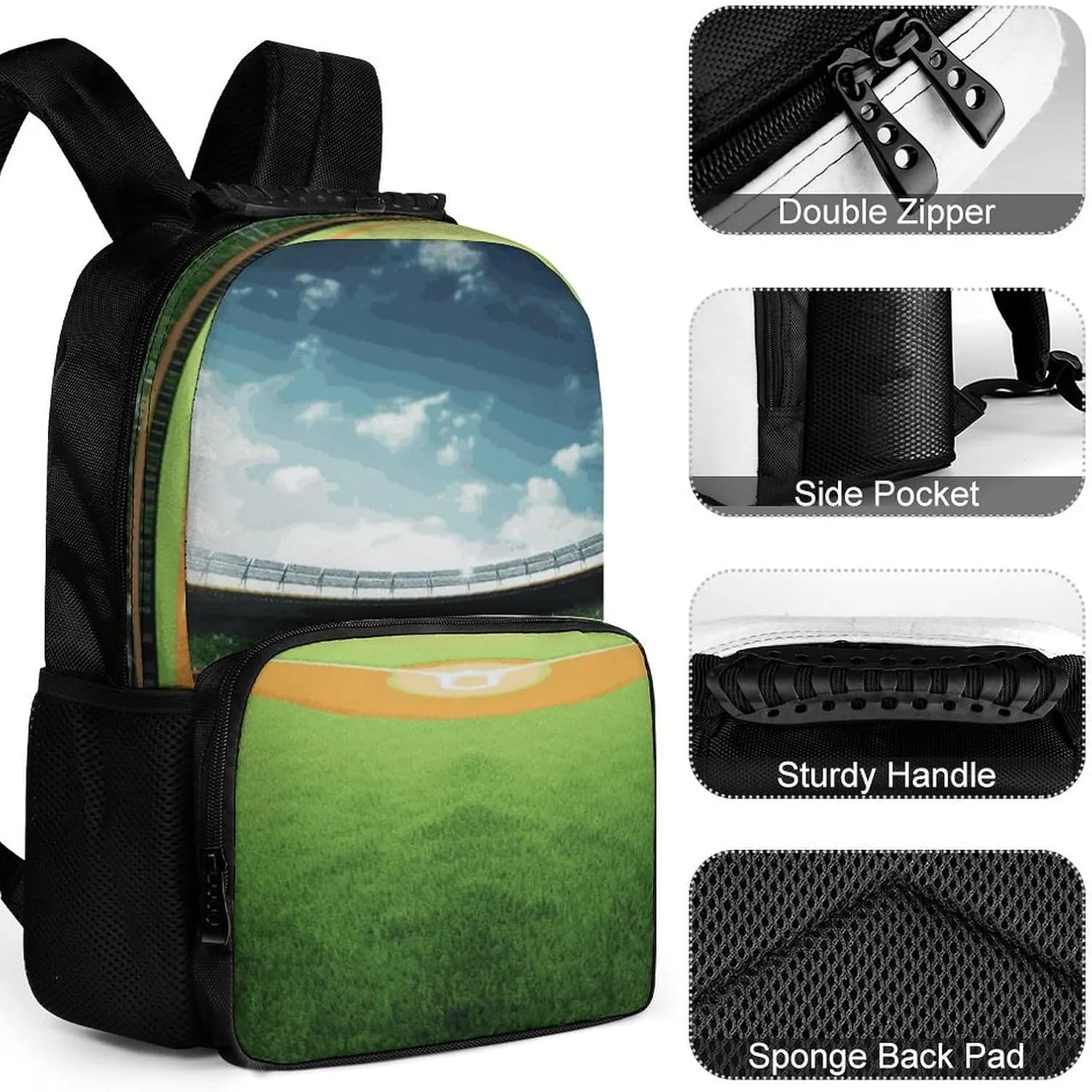 Laptop Backpack Green Baseball Field Backdrop Daypack Computer Bag Travel Laptop Bag Casual Nurse Bag for Women Men