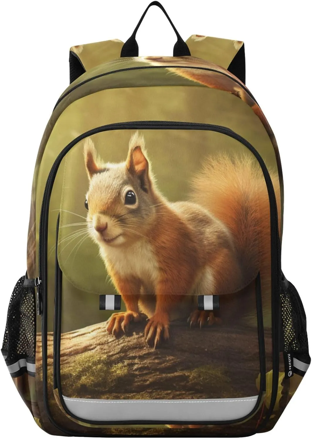 Large Backpack Squirrel Log Forest for Men Women Travel Laptop Daypack Book Bag Shoulder Bag Cute Cool Funny Backpack with Reflective Strip 12.9 ×17.7 In