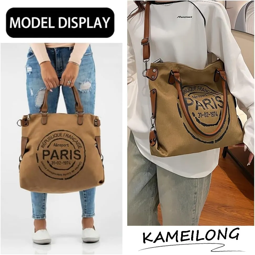Large Canvas Tote Bag for Women with Zipper Everyday Crossbody Bag Laptop Shoulder Bag Hobo Handbag