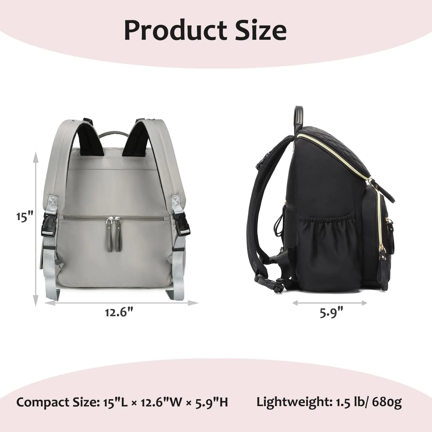 Large Capacity Diaper Bag with Stroller Buckle, Water-Resistant Travel Backpack with Insulated Pockets (Nylon, Grey)