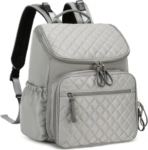 Large Capacity Diaper Bag with Stroller Buckle, Water-Resistant Travel Backpack with Insulated Pockets (Nylon, Grey)