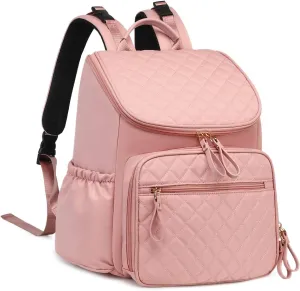 Large Capacity Diaper Bag with Stroller Buckle, Water-Resistant Travel Backpack with Insulated Pockets (Nylon, Pink)