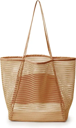 Large Capacity Mesh Beach Tote Bag,Women Casual Shoulder Handbag