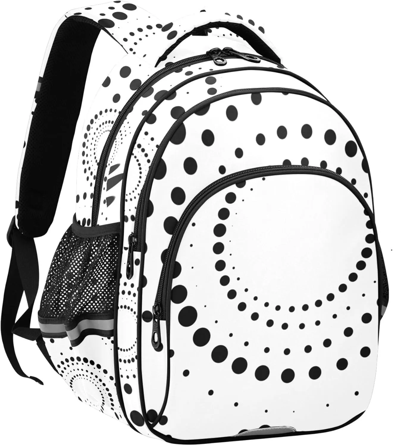 Large Casual Daypack for Men Women - Monochrome Dots in Circle Lightweight Travel Laptop Backpack Shoulder Bag Hiking Backpacks