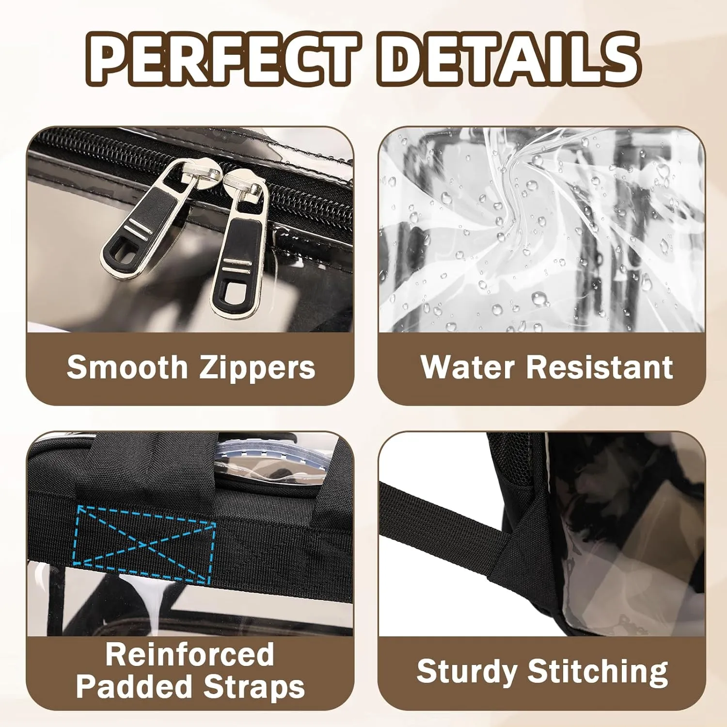 Large Clear Backpack Stadium Events Heavy Duty PVC Transparent Bookbag for School Men Women See Through Back Pack Fits 16 inch Laptop for College Work Travel, Black