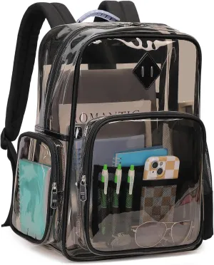 Large Clear Backpack Stadium Events Heavy Duty PVC Transparent Bookbag for School Men Women See Through Back Pack Fits 16 inch Laptop for College Work Travel, Black