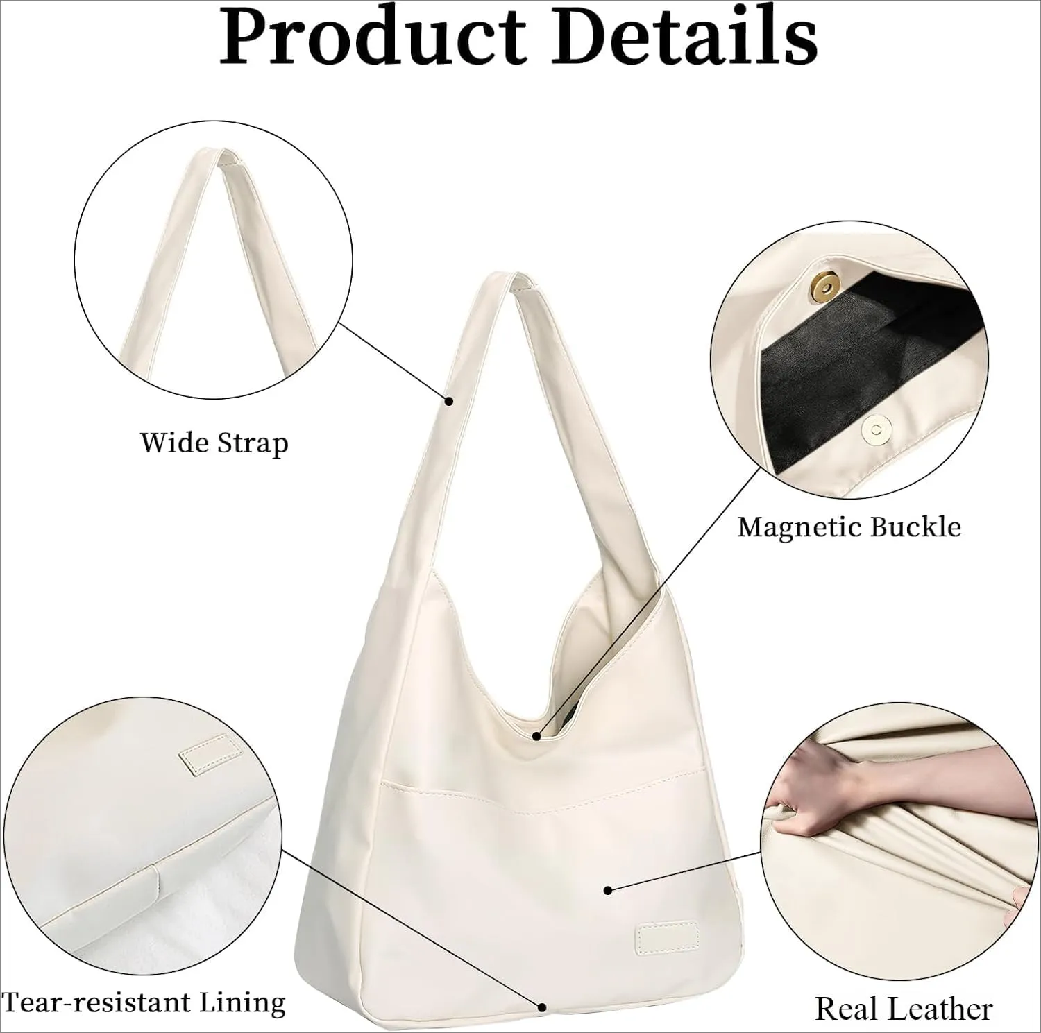 Large Genuine Leather Hobo Tote Bag for Women - Soft Shoulder Handbag