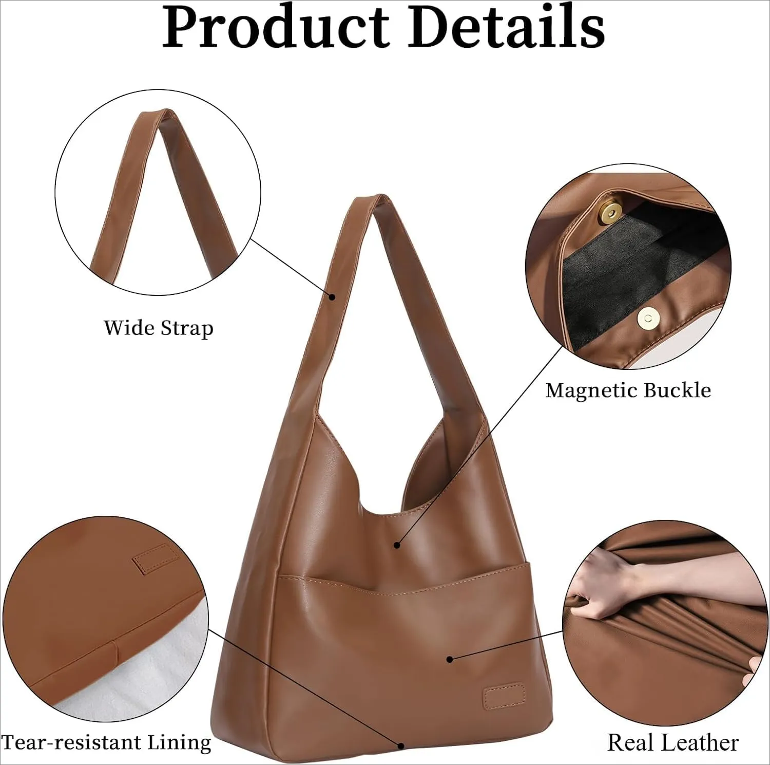 Large Genuine Leather Hobo Tote Bag for Women - Soft Shoulder Handbag