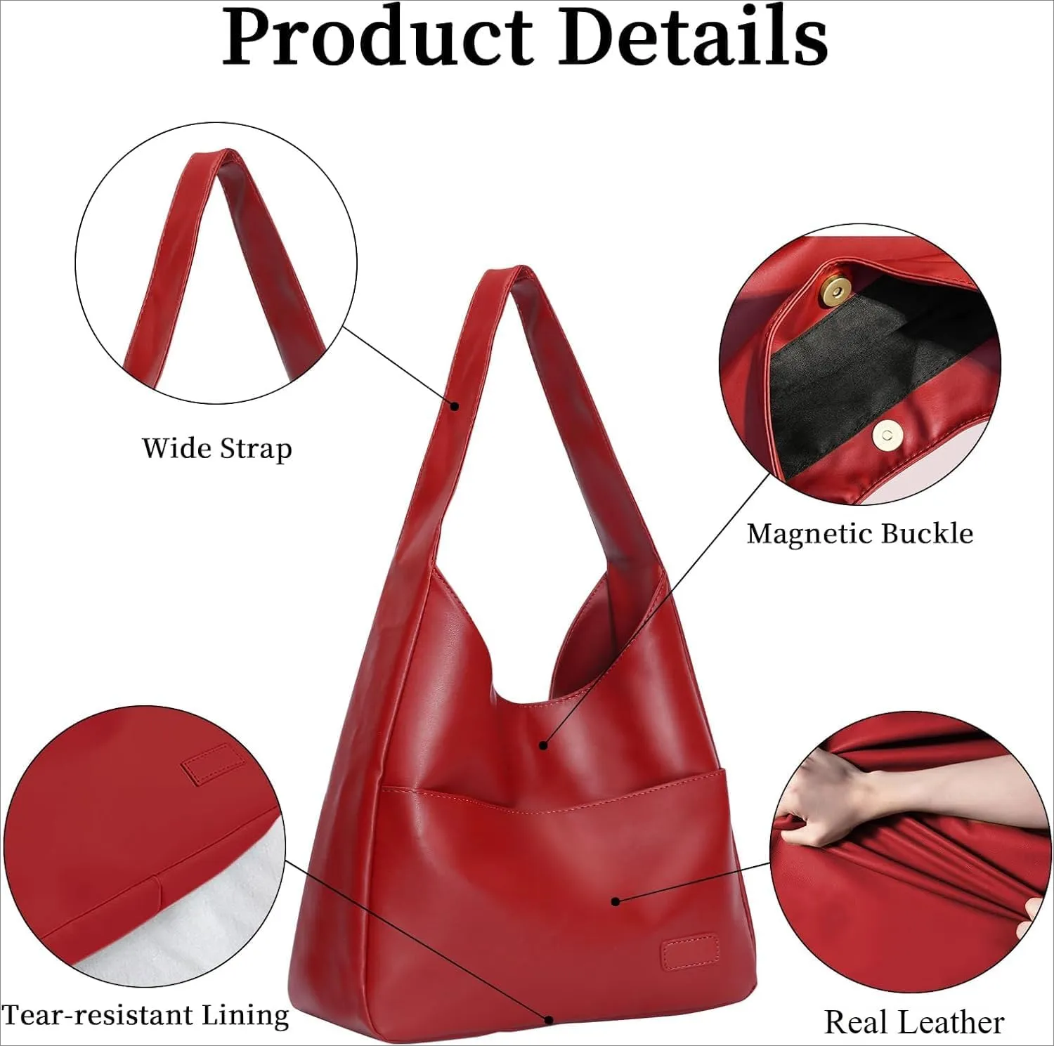 Large Genuine Leather Hobo Tote Bag for Women - Soft Shoulder Handbag