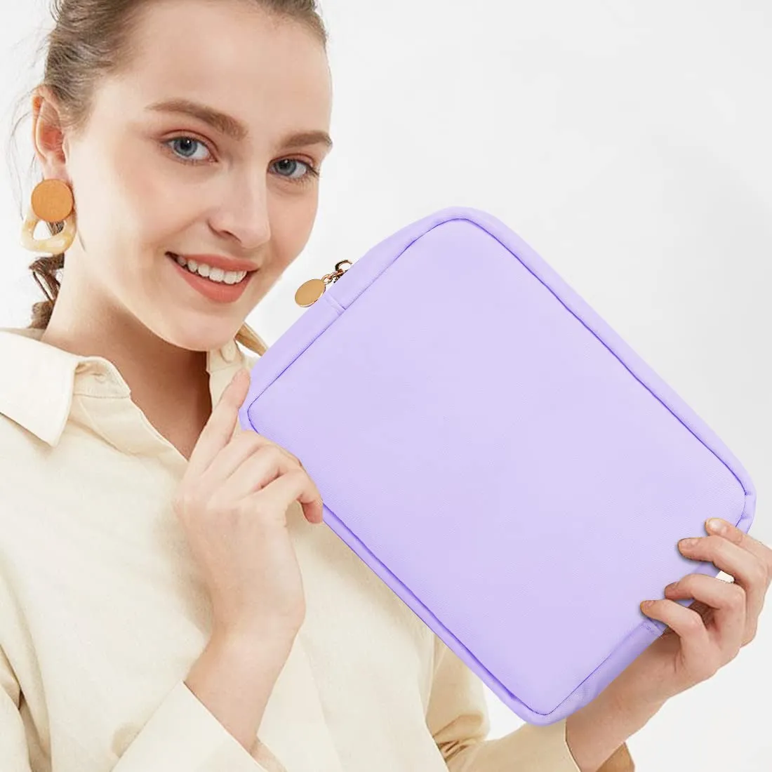 Large Makeup Bag Travel Bag Pouch, Purple Toiletry Bag Makeup Organizer Nylon Bag Cosmetic Preppy Bag Zipper Pouches Brides Bag