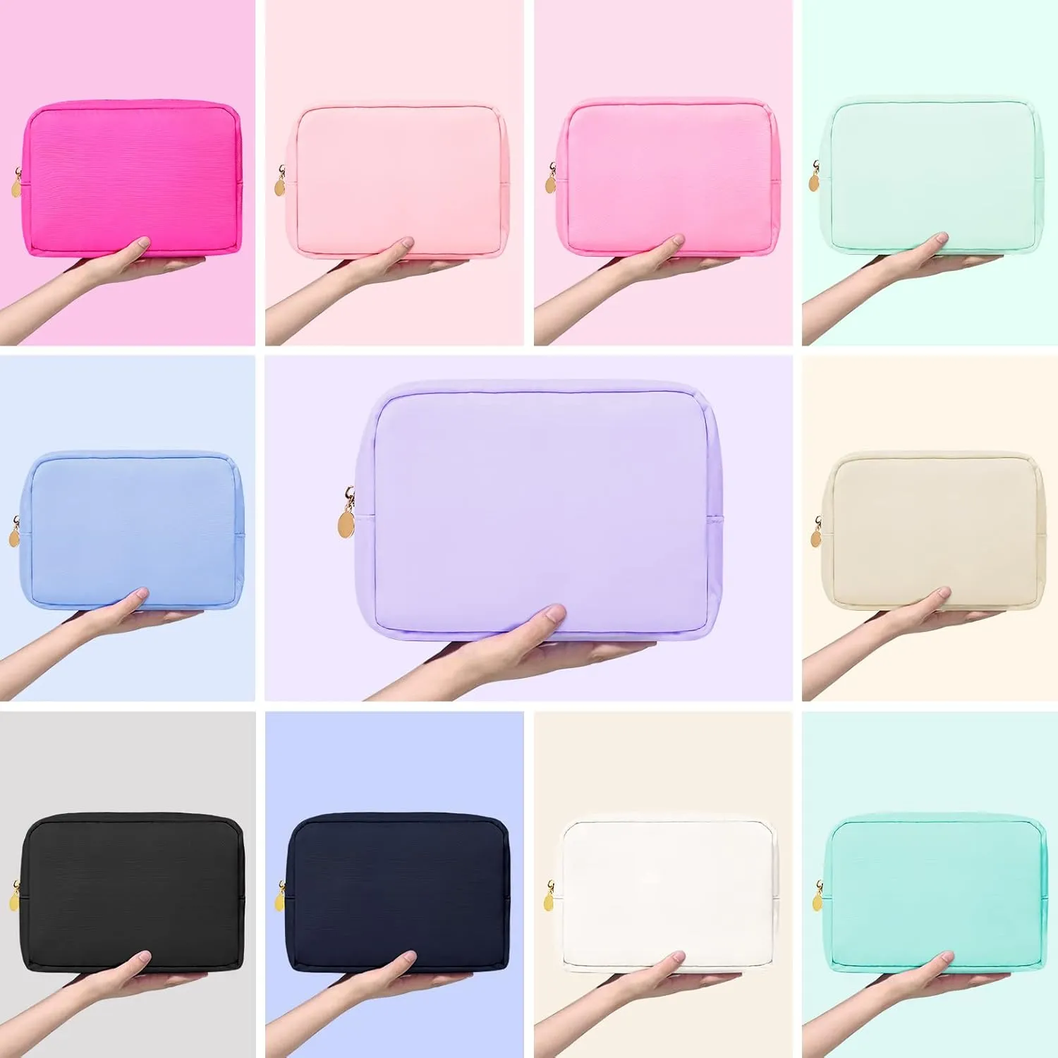 Large Makeup Bag Travel Bag Pouch, Purple Toiletry Bag Makeup Organizer Nylon Bag Cosmetic Preppy Bag Zipper Pouches Brides Bag