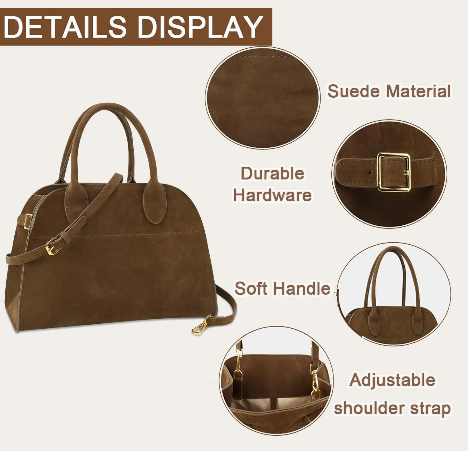 Large Suede Tote Bag For Women,Suede Retro Shoulder Bag,Crossbody Bag Faux Leather Handbag Trendy Work With shoulder strap