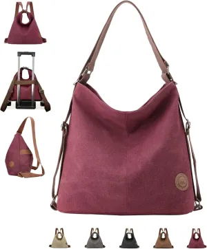 Large Tote Bag Convertible Backpack Purse for Women with Zipper Pockets, Canvas Crossbody Shoulder Hobo Bag 4-in-1