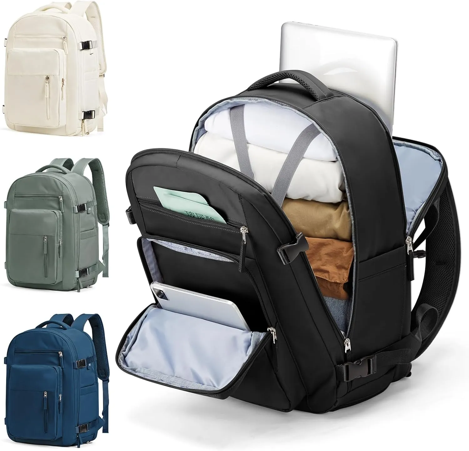 Large Travel Backpack for Women Mens 17 Inch Laptop Backpack, Waterproof Backpack Carry On Flight Approved with Shoe Compartment and USB Charging Port for Traveling, Hiking, Work, Black