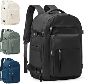 Large Travel Backpack for Women Mens 17 Inch Laptop Backpack, Waterproof Backpack Carry On Flight Approved with Shoe Compartment and USB Charging Port for Traveling, Hiking, Work, Black