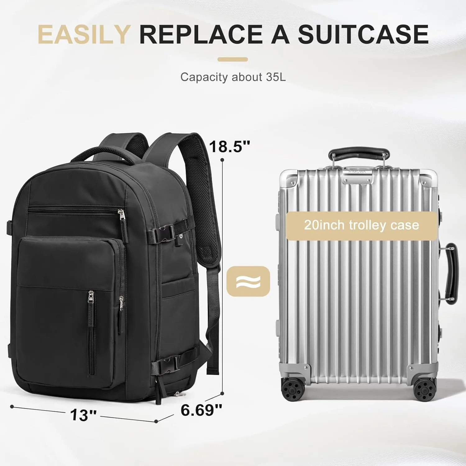 Large Travel Backpack for Women Mens 17 Inch Laptop Backpack, Waterproof Backpack Carry On Flight Approved with Shoe Compartment and USB Charging Port for Traveling, Hiking, Work, Black