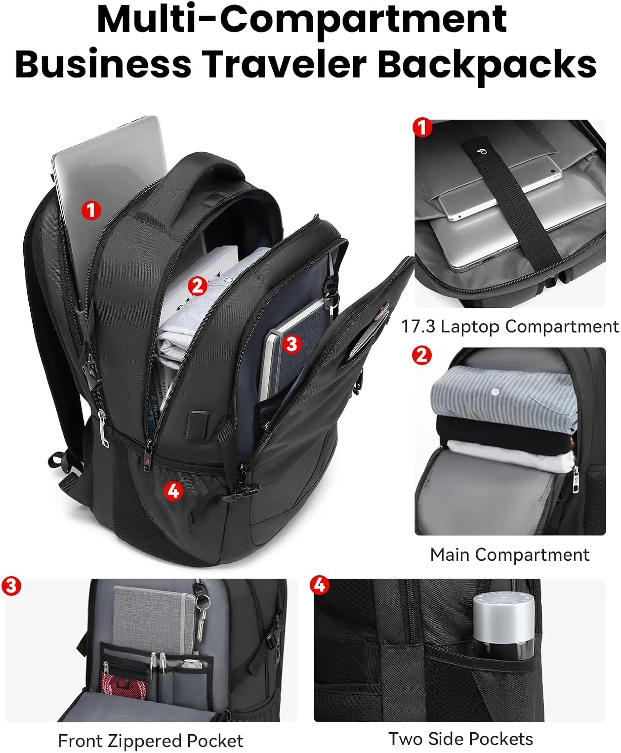Large Travel Backpack Waterproof Laptop Bag Airline Approved Business Office Work Computer Casual Daypacks TSA Lock Anti-Theft Bookbag with USB Port Fit 17.3 inch Laptops for Men Women