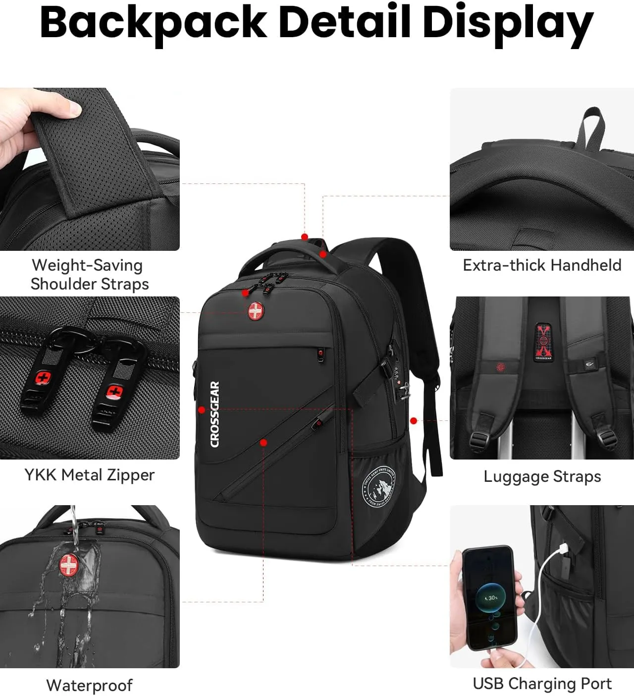 Large Travel Backpack Waterproof Laptop Bag Airline Approved Business Office Work Computer Casual Daypacks TSA Lock Anti-Theft Bookbag with USB Port Fit 17.3 inch Laptops for Men Women
