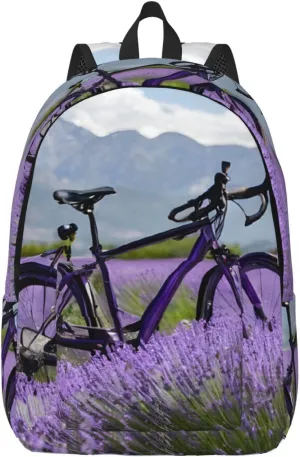 (Lavender Field Retro Bike Agriculture) Canvas Backpack Vintage Travel Laptop Daypack For Men Women, Work Computer Rucksack (11.8x5.5x 15.7 Inchï¼‰