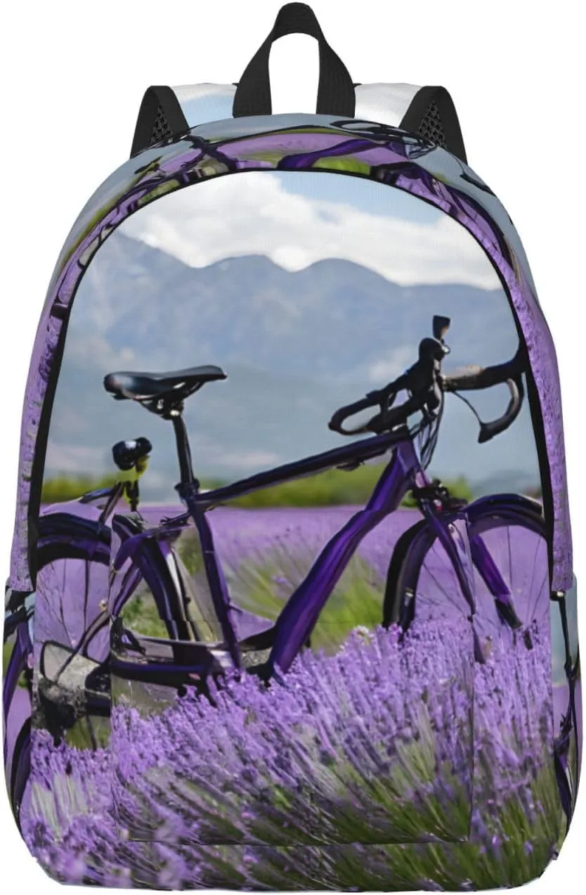 (Lavender Field Retro Bike Agriculture) Canvas Backpack Vintage Travel Laptop Daypack For Men Women, Work Computer Rucksack (11.8x5.5x 15.7 Inchï¼‰