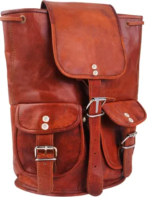 Leather Backpack 15" Vintage Travel Brown Bag Men Women Shoulder Strap Daypack