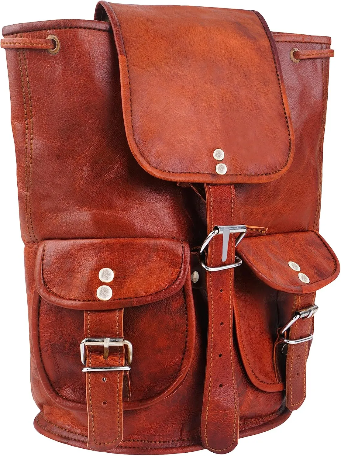Leather Backpack 15" Vintage Travel Brown Bag Men Women Shoulder Strap Daypack