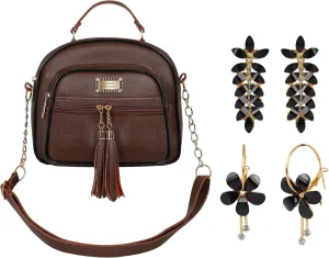 Leather Chocolate Ladies Sling handbag Purse | rakhi gift for sister combo | gift item for women girls birthday | valentines day gifts for girlfriend | rakshabandhan gifts latest., Chocolate Brown, M