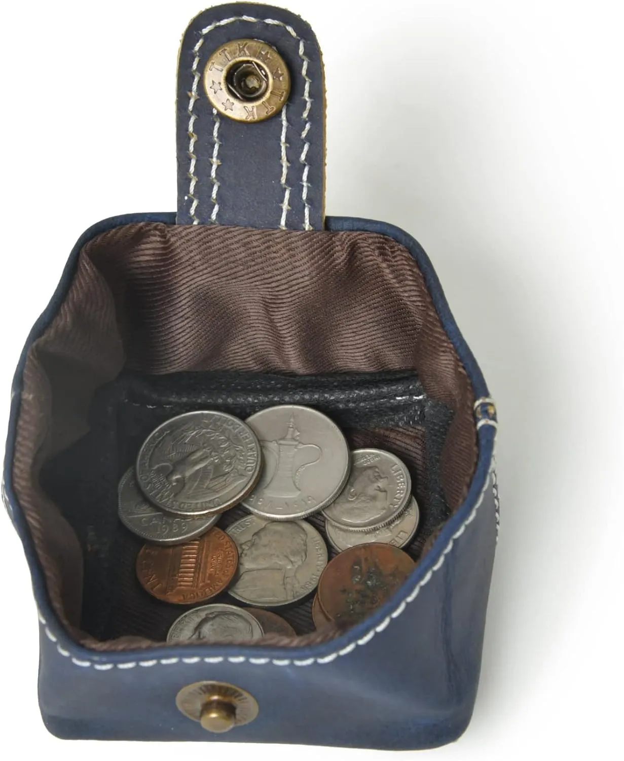 Leather Coin Pouch Change Holder Mini Pocket Wallet for Men Women (Blue, Pack of 1)