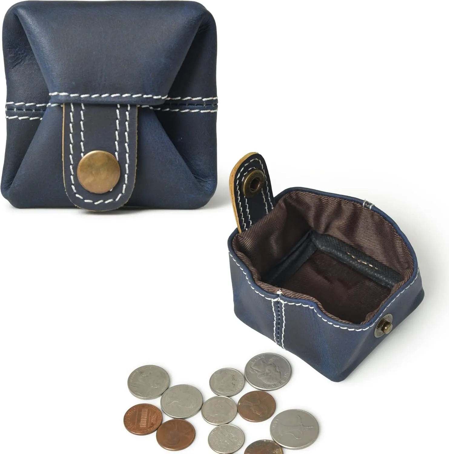 Leather Coin Pouch Change Holder Mini Pocket Wallet for Men Women (Blue, Pack of 1)