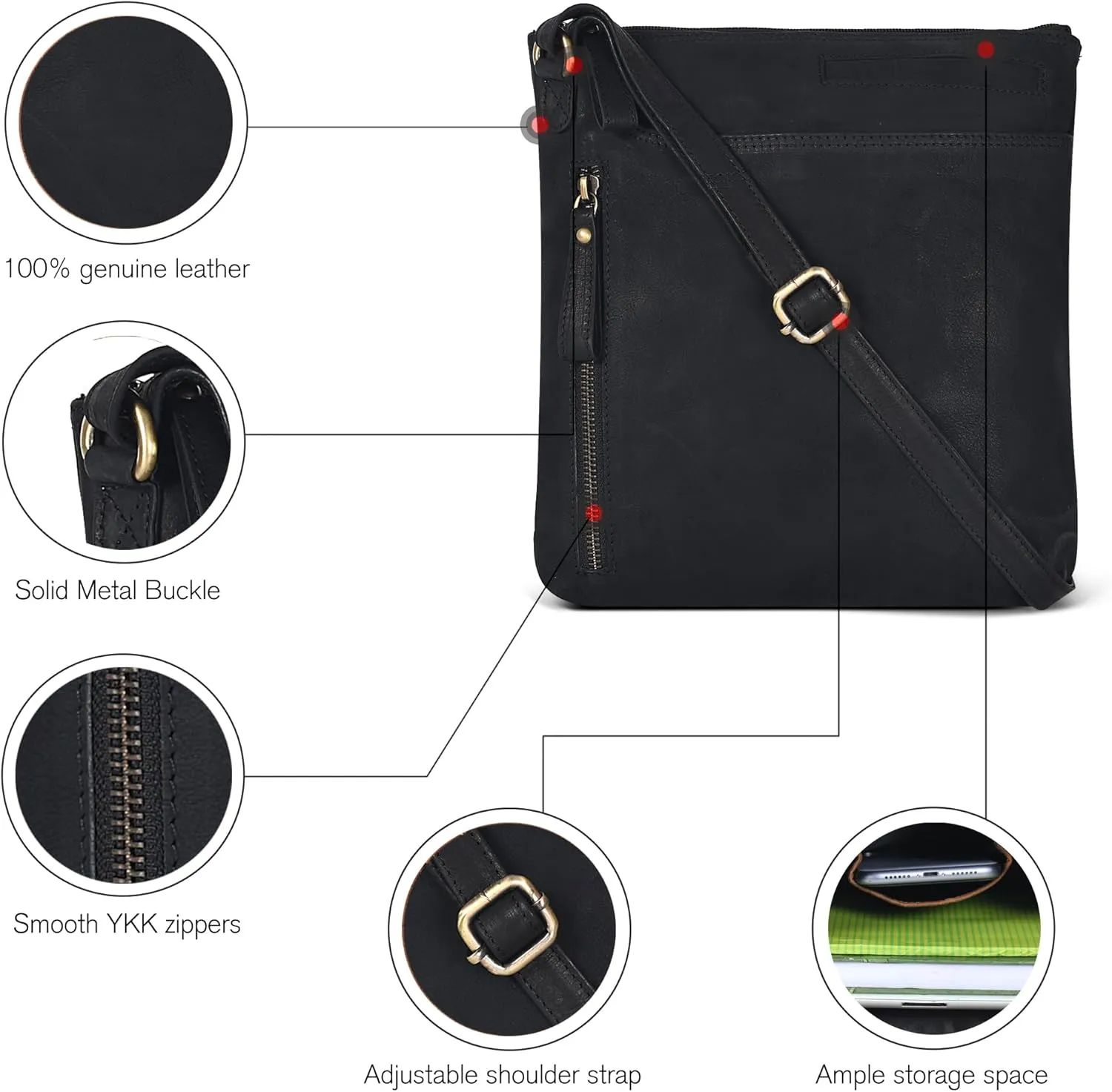 Leather Crossbody Bags for Women - Ladies Sling Handbags - Medium Cross body Purses Handbags - Purses For Women