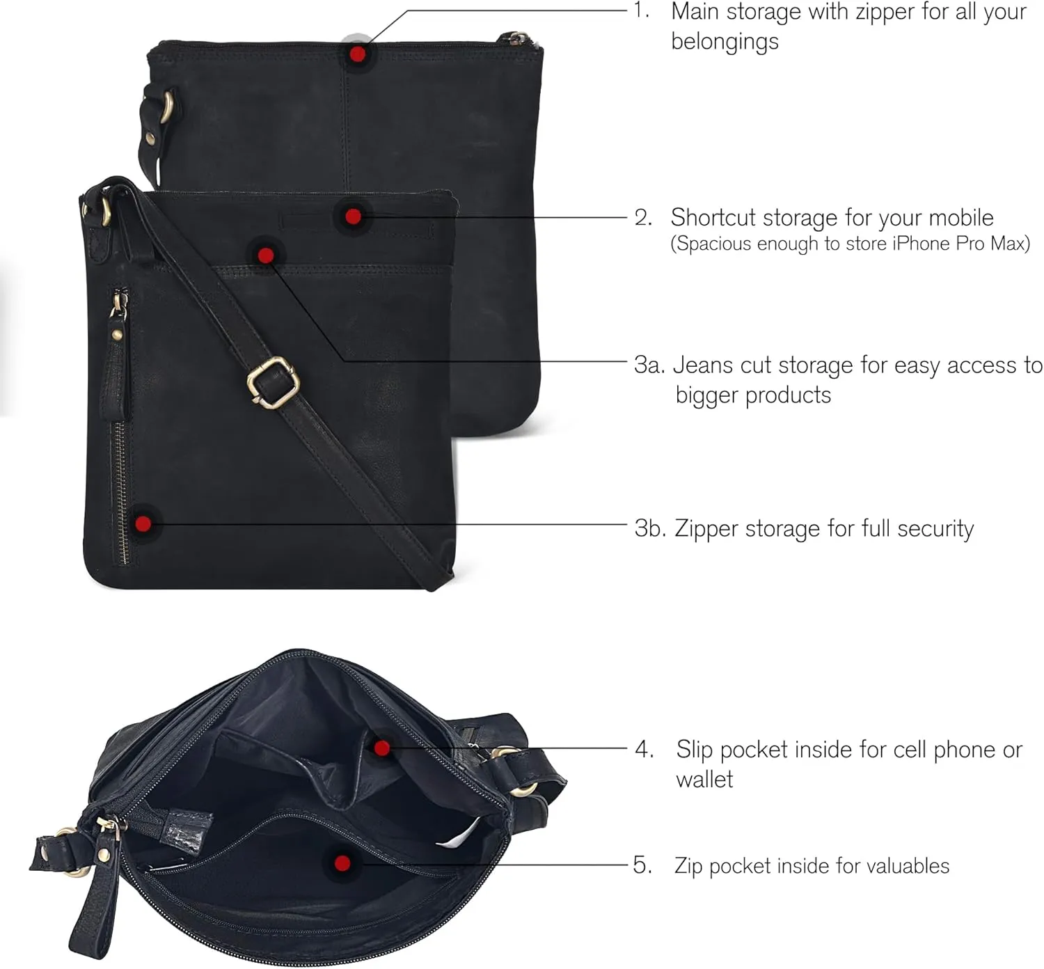 Leather Crossbody Bags for Women - Ladies Sling Handbags - Medium Cross body Purses Handbags - Purses For Women