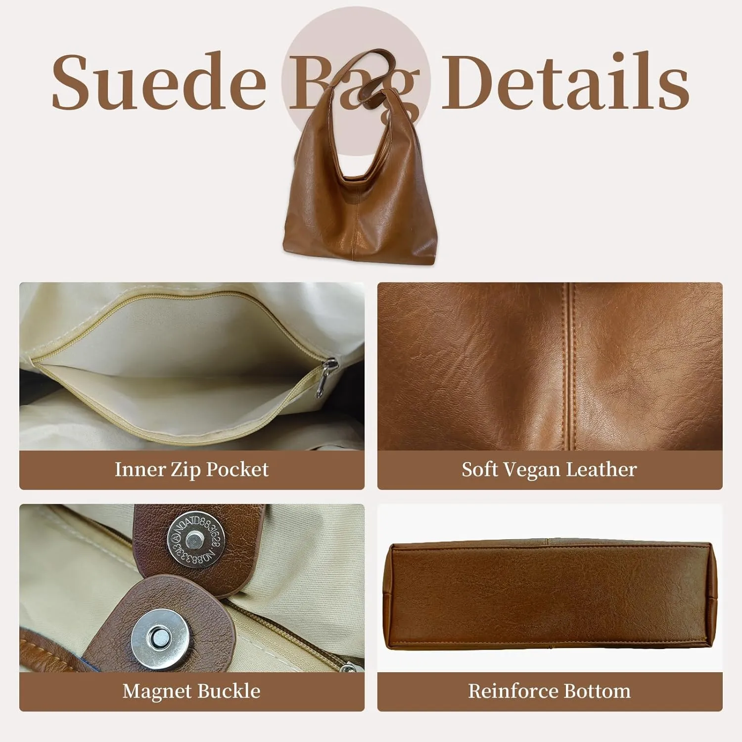 Leather Hobo Bags for Women Slouchy Tote Bag Retro PU Leather Purse Soft Shoulder Handbags Large Work Tote Bag 2pcs