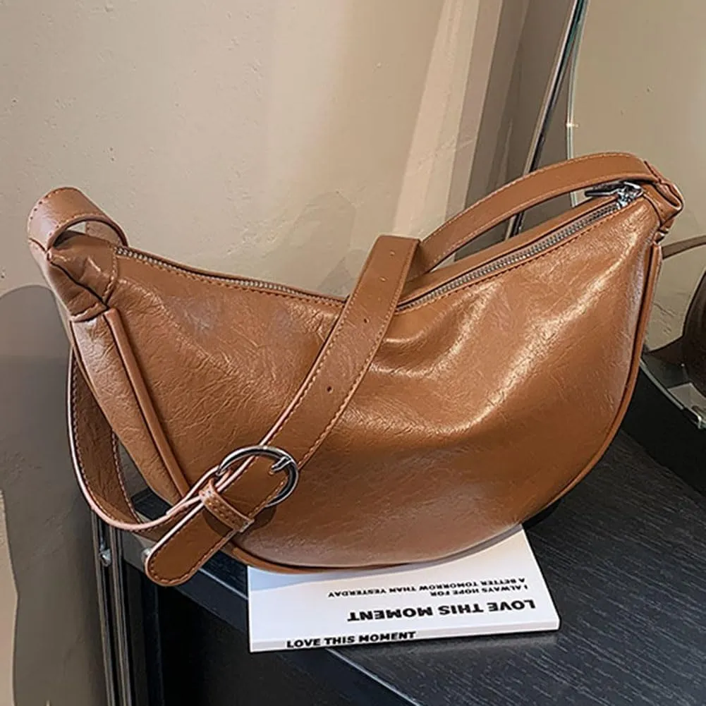 Leather PU Crescent Bag Casual Shoulder Dumpling Bag Women Small Crossbody Bag Versatile Satchel Hobo Bag Girl Sty