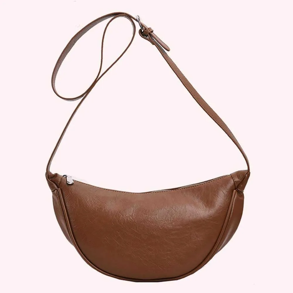 Leather PU Crescent Bag Casual Shoulder Dumpling Bag Women Small Crossbody Bag Versatile Satchel Hobo Bag Girl Sty