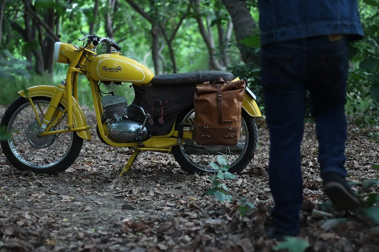 Leather Rolling Backpack Motorcycle Pannier Classic Roll Top Waterproof Travel Laptop Bag 15 Litre Capacity By Trip Machine Company (Vintage Tan)