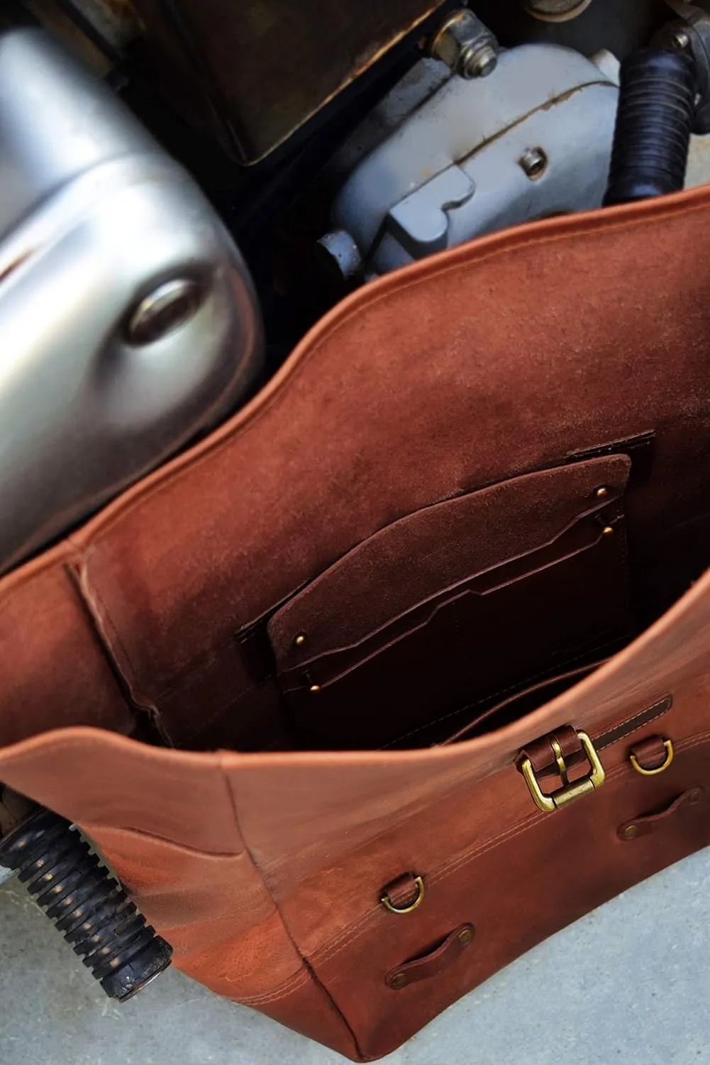 Leather Rolling Backpack Motorcycle Pannier Classic Roll Top Waterproof Travel Laptop Bag 15 Litre Capacity By Trip Machine Company (Vintage Tan)