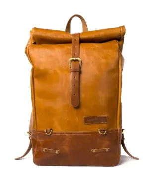 Leather Rolling Backpack Motorcycle Pannier Classic Roll Top Waterproof Travel Laptop Bag 15 Litre Capacity By Trip Machine Company (Vintage Tan)