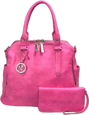 Leatherette Triple Compartments Satchel Purse and Wallet Set
