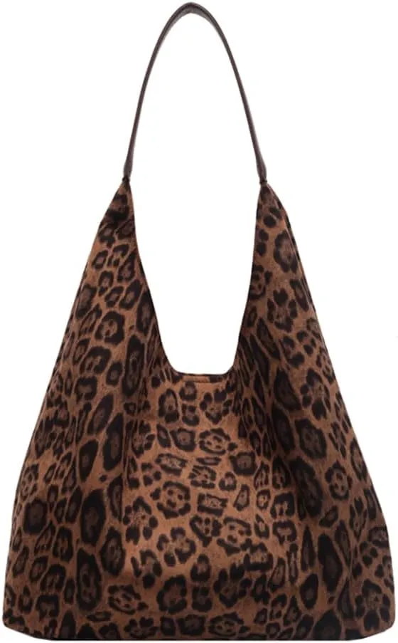 Leopard Tote Bag for Women, Cute Animal Print Purse, Vintage Hobo Bag, Large Capacity, Suede