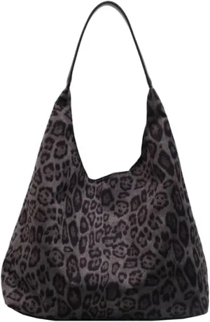 Leopard Tote Bag for Women, Cute Animal Print Purse, Vintage Hobo Bag, Large Capacity, Suede