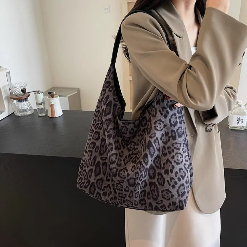 Leopard Tote Bag for Women, Cute Animal Print Purse, Vintage Hobo Bag, Large Capacity, Suede