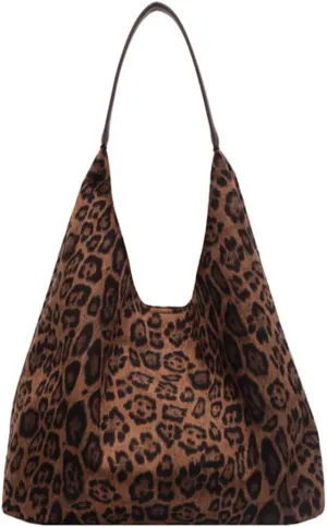 Leopard Tote Bag for Women, Cute Animal Print Purse, Vintage Hobo Bag, Large Capacity, Suede
