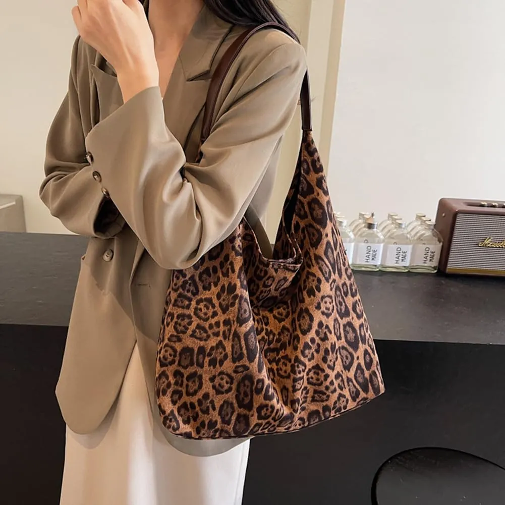 Leopard Tote Bag for Women, Cute Animal Print Purse, Vintage Hobo Bag, Large Capacity, Suede