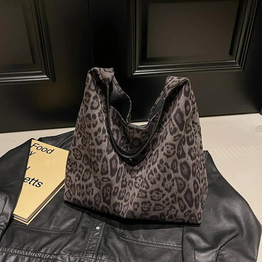 Leopard Tote Bag for Women, Cute Animal Print Purse, Vintage Hobo Bag, Large Capacity, Suede
