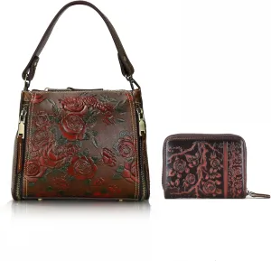 LETEULO Crossbody Bag for Women Top Handle Tote Purses Vintage Satchels Handbag and Women Card Wallet Coffee