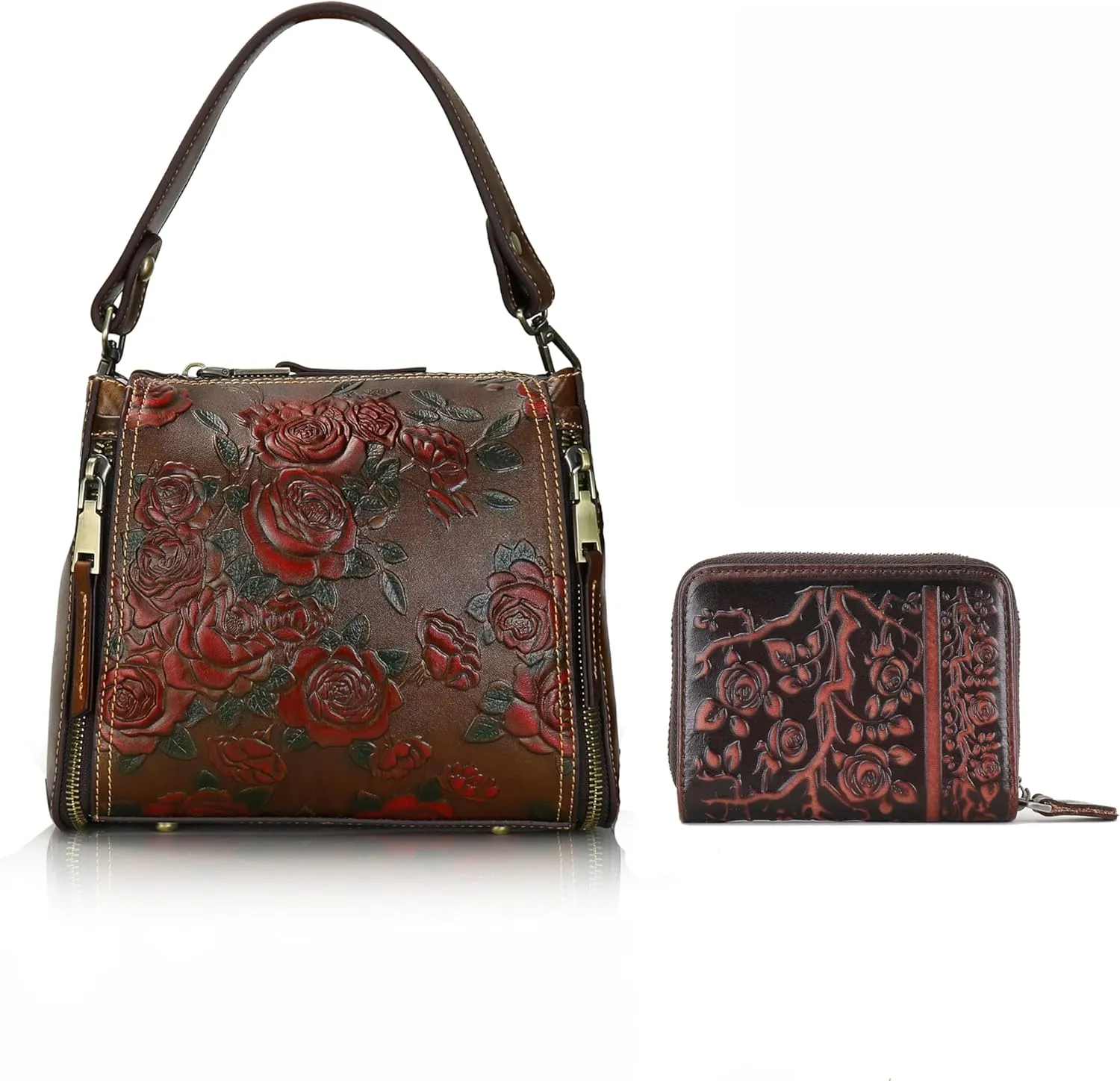 LETEULO Crossbody Bag for Women Top Handle Tote Purses Vintage Satchels Handbag and Women Card Wallet Coffee